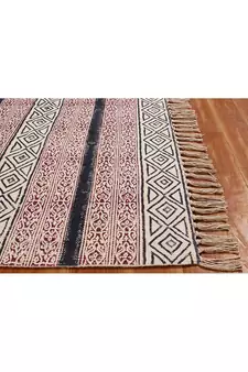 Hand Block Printed Rug Handmade Cotton Dhurrie Area Rugs Bohomian Kilims