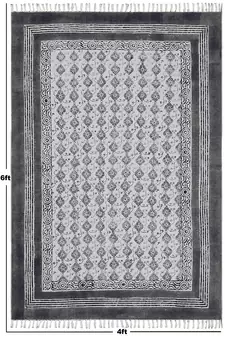 Indian Hand Block Print Dhurrie Natural Color Printed Rug Geometric Area Carpet