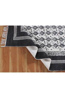 Indian Hand Block Print Dhurrie Natural Color Printed Rug Geometric Area Carpet 5
