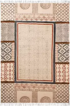 Handmade Cotton Rug Vintage Look Carpet Traditional Classic Dhurrie Geometric Kilim
