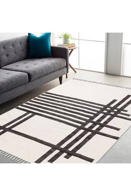 Natural Scalloped Rug India Cotton Carpet Boho Print Handmade Cotton Kilim Dhurrie 2