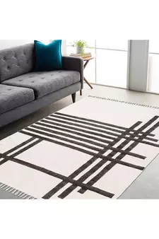 Natural Scalloped Rug India Cotton Carpet Boho Print Handmade Cotton Kilim Dhurrie