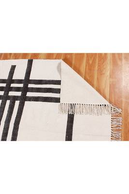 Natural Scalloped Rug India Cotton Carpet Boho Print Handmade Cotton Kilim Dhurrie 4