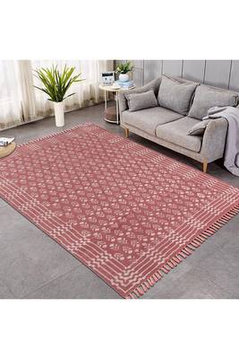 Natural Cotton Area Rug Hand Block Printed Rug Bohemian Kilim Rug Dining Room Rug 2