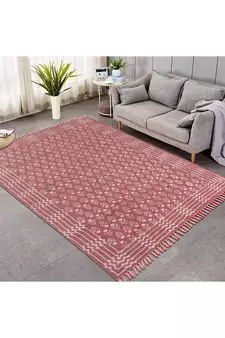 Natural Cotton Area Rug Hand Block Printed Rug Bohemian Kilim Rug Dining Room Rug