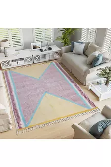 Indian cotton area rug Outdoor yoga cotton kilim Hand block printed rug Dining room woven rug