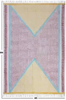 Indian cotton area rug Outdoor yoga cotton kilim Hand block printed rug Dining room woven rug