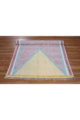 Indian cotton area rug Outdoor yoga cotton kilim Hand block printed rug Dining room woven rug 4