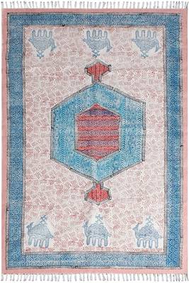 Bohemian Cotton Area Rug Hand Block Printed Throw Rugs Hand Woven Floor Rug 1