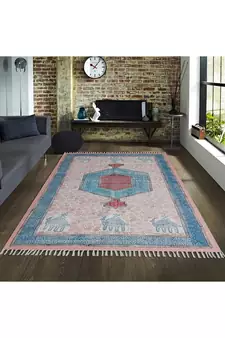 Bohemian Cotton Area Rug Hand Block Printed Throw Rugs Hand Woven Floor Rug