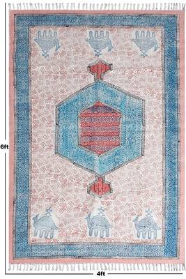 Bohemian Cotton Area Rug Hand Block Printed Throw Rugs Hand Woven Floor Rug 3