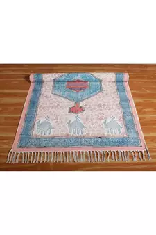 Bohemian Cotton Area Rug Hand Block Printed Throw Rugs Hand Woven Floor Rug