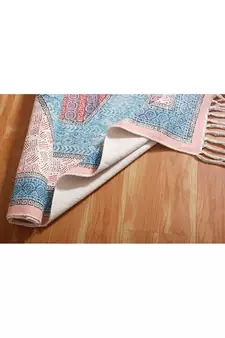 Bohemian Cotton Area Rug Hand Block Printed Throw Rugs Hand Woven Floor Rug