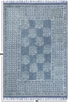 Indian Natural Dhurrie Handmade Pure Cotton Carpet Hand Block Print Kilim Rug