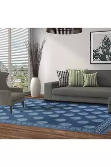Living Room Cotton Kilim Rug Yoga Garden Carpet Hand Block Printed Dhurrie