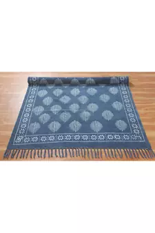 Living Room Cotton Kilim Rug Yoga Garden Carpet Hand Block Printed Dhurrie