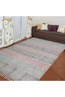 Natural Geometric Area Rug Dining Room Kilim Dhurrie Indian Cotton Carpet