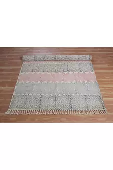 Natural Geometric Area Rug Dining Room Kilim Dhurrie Indian Cotton Carpet
