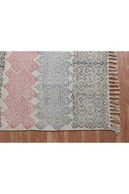 Natural Geometric Area Rug Dining Room Kilim Dhurrie Indian Cotton Carpet 5