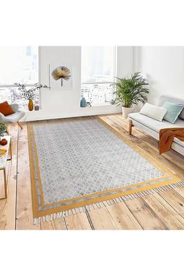 Natural Block Printed Rug Handmade Pure Cotton Carpet Indian Flat Weave Rug 2