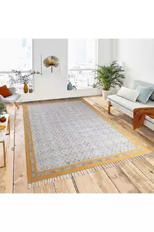 Natural Block Printed Rug Handmade Pure Cotton Carpet Indian Flat Weave Rug