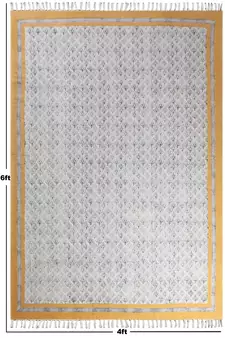 Natural Block Printed Rug Handmade Pure Cotton Carpet Indian Flat Weave Rug