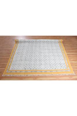 Natural Block Printed Rug Handmade Pure Cotton Carpet Indian Flat Weave Rug 4