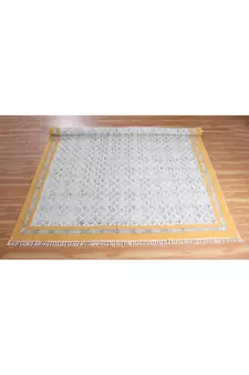 Natural Block Printed Rug Handmade Pure Cotton Carpet Indian Flat Weave Rug