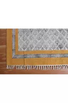 Natural Block Printed Rug Handmade Pure Cotton Carpet Indian Flat Weave Rug
