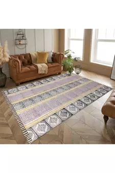 Handmade Pure Cotton Carpet Dining Room Rug Hand Block Printed Dhurrie