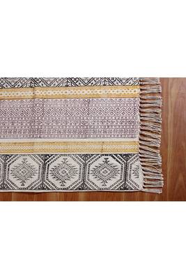 Handmade Pure Cotton Carpet Dining Room Rug Hand Block Printed Dhurrie 5