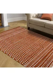 Geometric Cotton Rug Indian Traditional Carpet Vintage Look Kilim Handmade Dhurrie