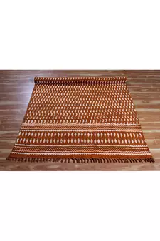 Geometric Cotton Rug Indian Traditional Carpet Vintage Look Kilim Handmade Dhurrie