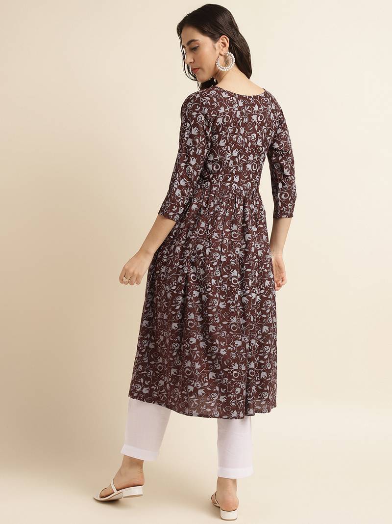 Wine printed rayon Kurta sets