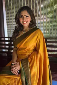 Mustard printed silk saree with blouse