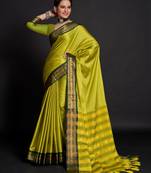 Parrot Green Plain Cotton Silk Saree With Blouse