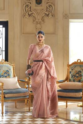 Peach Woven Tissue Saree With Blouse 1