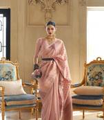 Peach Woven Tissue Saree With Blouse
