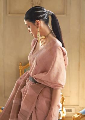 Peach Woven Tissue Saree With Blouse 2