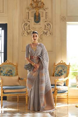 Grey Woven Tissue Saree With Blouse 1