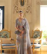 Grey Woven Tissue Saree With Blouse