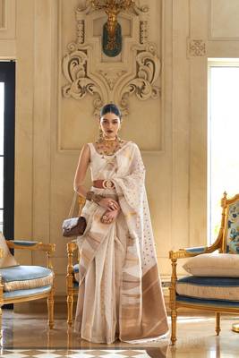 Off White Woven Tissue Saree With Blouse 1