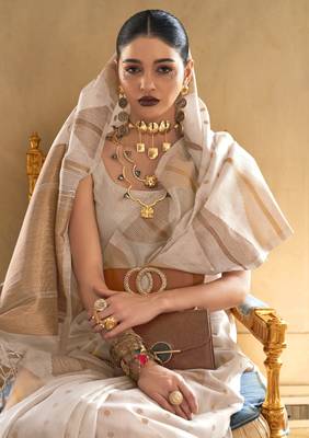 Off White Woven Tissue Saree With Blouse 2