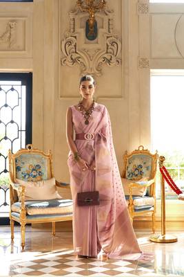 Light Pink Woven Tissue Saree With Blouse 1