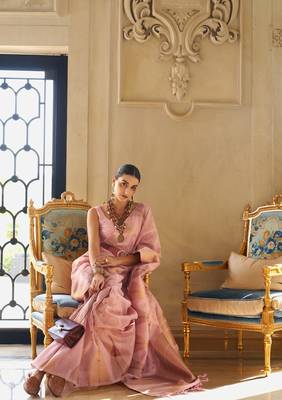 Light Pink Woven Tissue Saree With Blouse 2