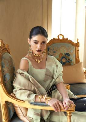 Light Green Woven Tissue Saree With Blouse 2