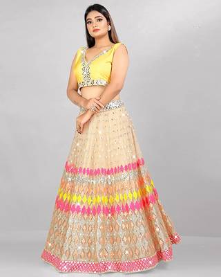 Multicolor Embroidered Art Silk Semi Stitched Lehenga With Dupatta 5