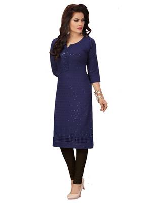 Navy-blue embroidered rayon chikankari-kurtis 1