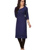 Navy-blue embroidered rayon chikankari-kurtis