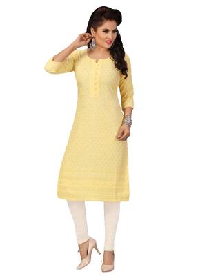 Yellow embroidered rayon chikankari-kurtis 1